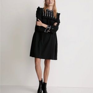 Madewell Embroidered-Bib Ruffle Mini Dress. Medium. NWT. Pin Tuck.
